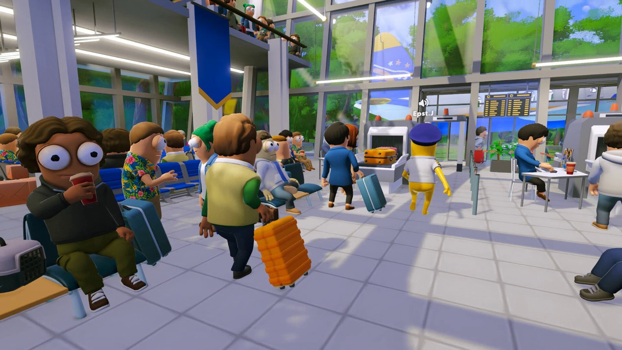 Passengers and luggage spread through an airport terminal in Dear Passengers